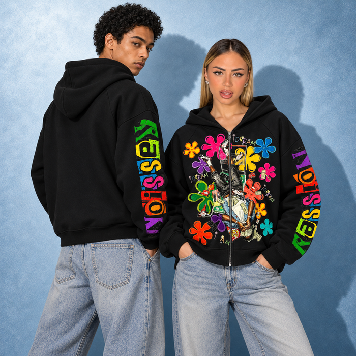 Çiçekli Hayalperest Unisex Fermuarlı Sweatshirt
