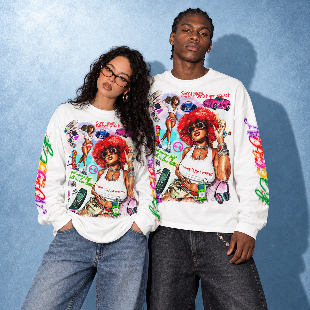 Retro Kadın Portre Unisex Uzun Kollu Tişört