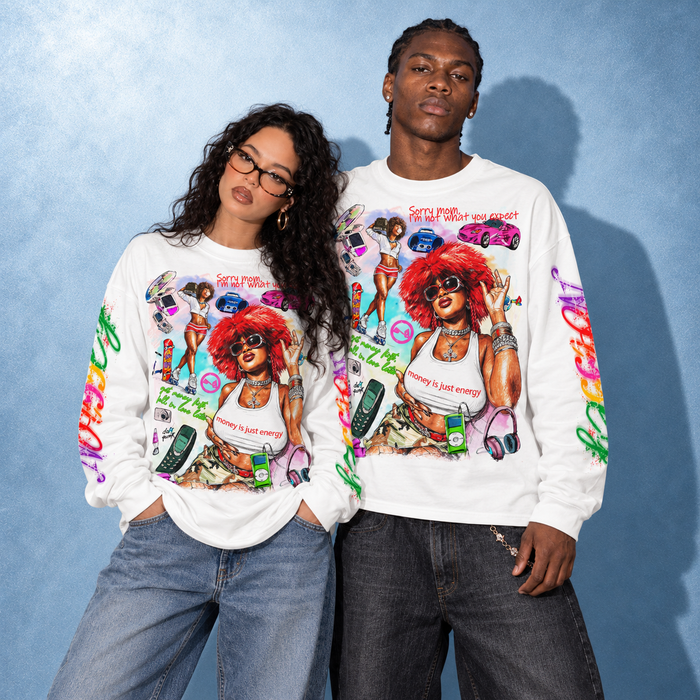 Retro Kadın Portre Unisex Uzun Kollu Tişört