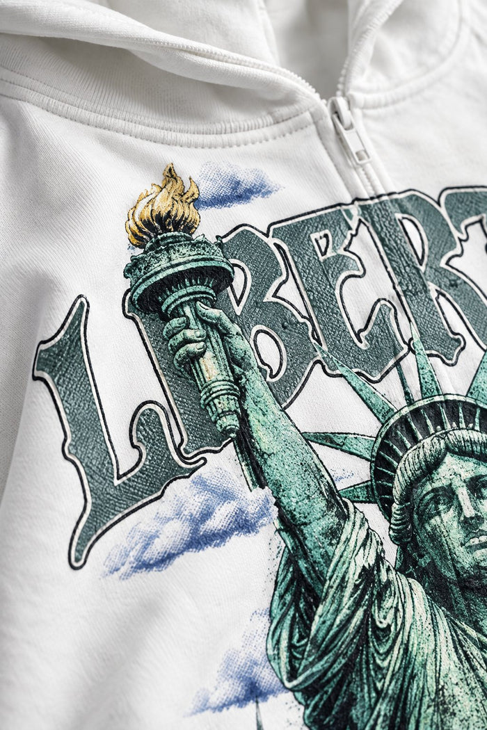Liberty Beyaz Unisex Fermuarlı Sweatshirt