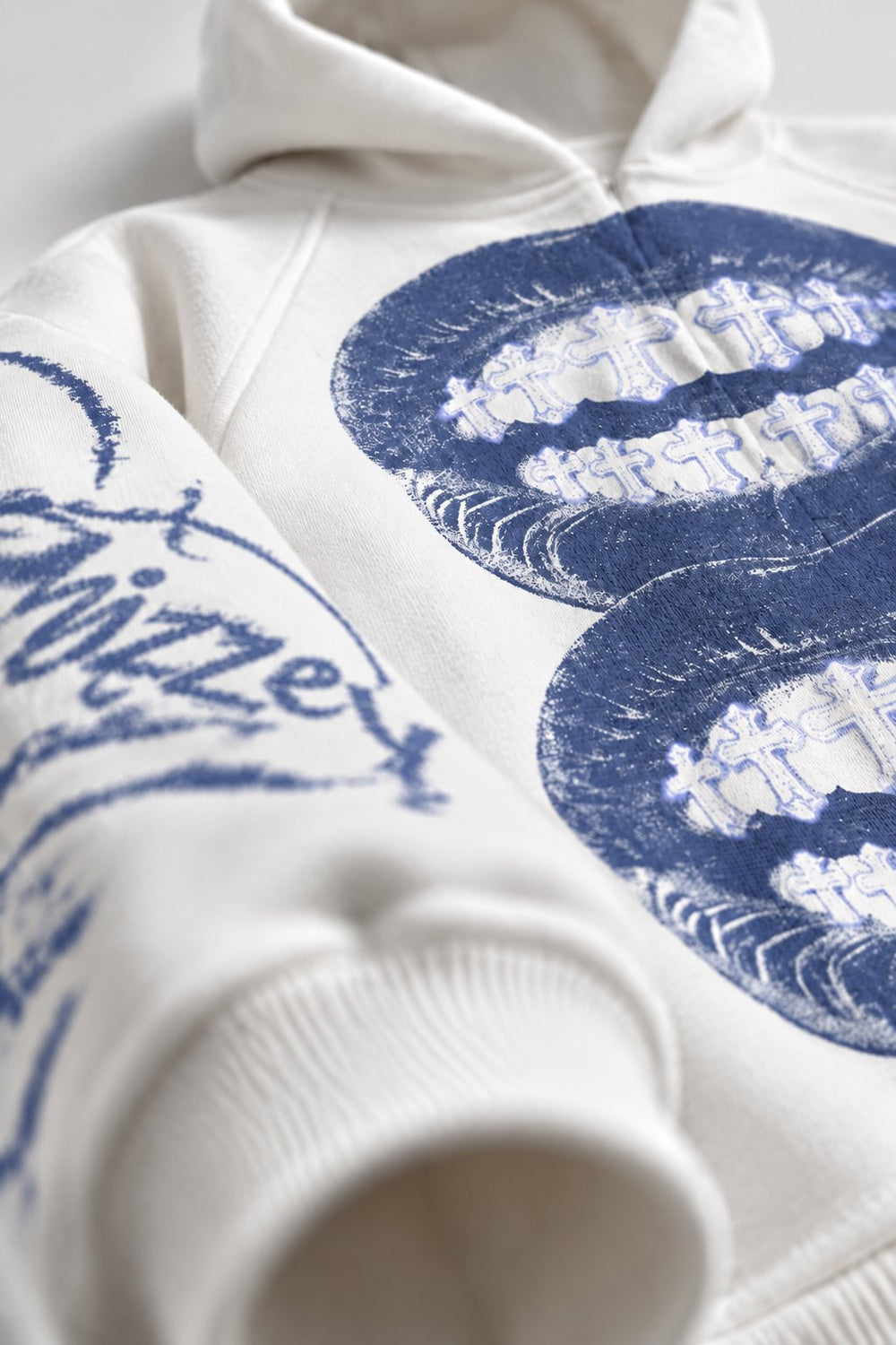 Blue Monochrome Cross Lips Beyaz Unisex Fermuarlı Sweatshirt