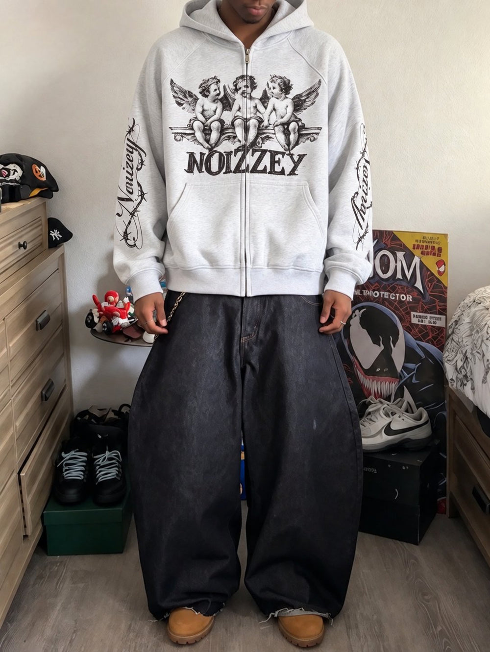 Angel Religion Gri Unisex Fermuarlı Sweatshirt