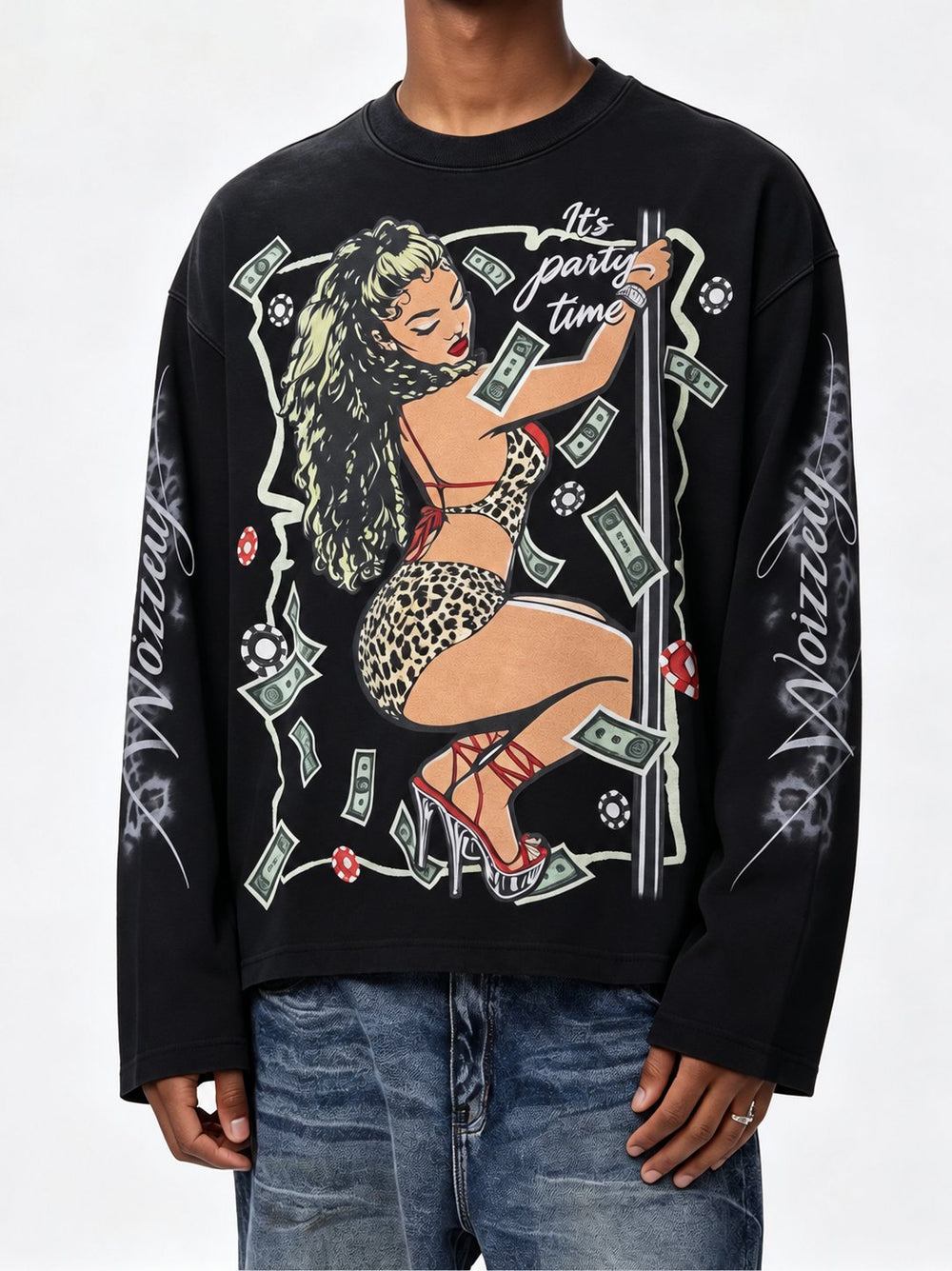 Leopar Dansçı Siyah Unisex Uzun Kollu Tişört