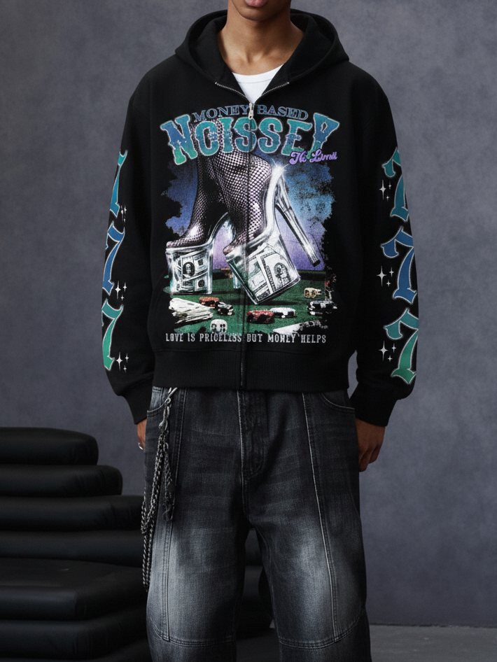 Kumarhane Siyah Unisex Fermuarlı Sweatshirt