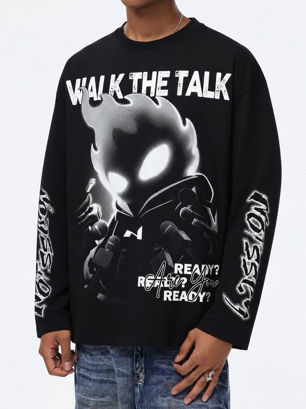 WALK THE TALK Siyah Unisex Uzun Kollu Tişört