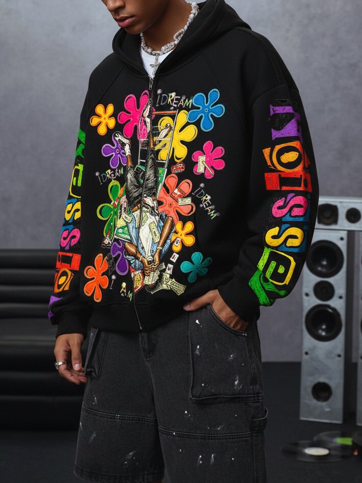 Çiçekli Hayalperest Unisex Fermuarlı Sweatshirt