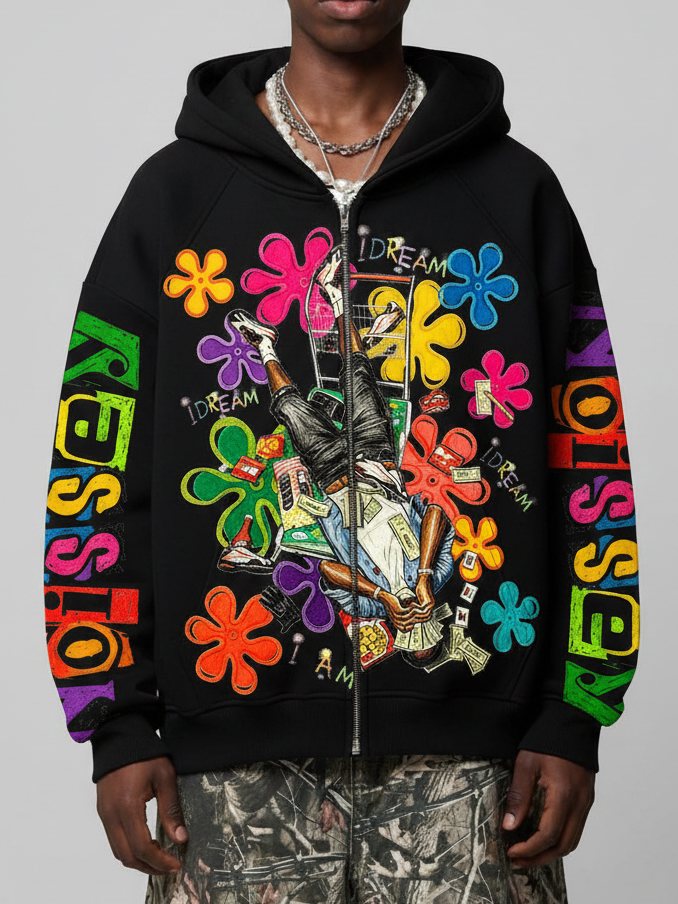 Çiçekli Hayalperest Unisex Fermuarlı Sweatshirt