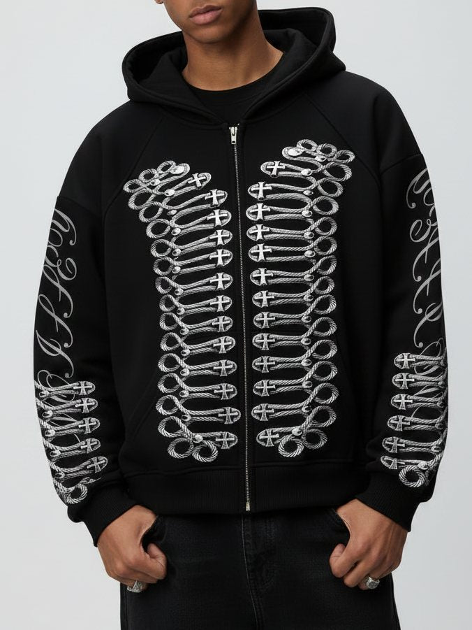 Metalik Düğüm Haç Siyah Unisex Fermuarlı Sweatshirt