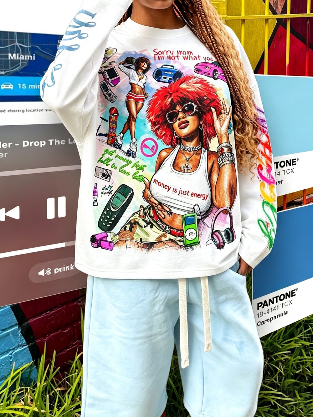 Retro Kadın Portre Unisex Uzun Kollu Tişört