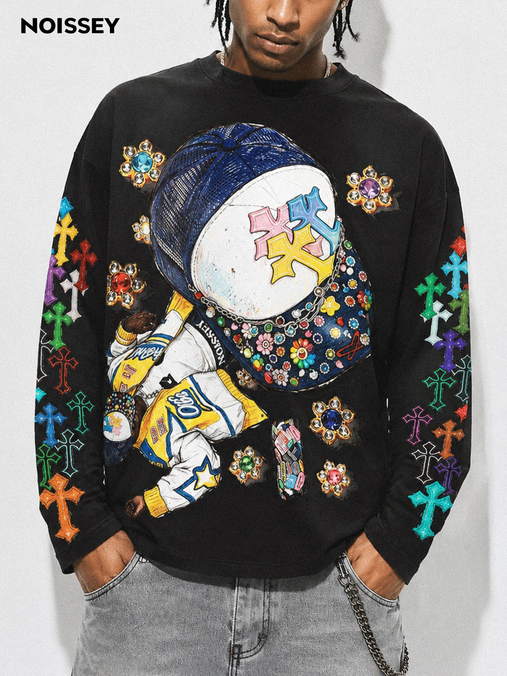 Mücevherli Hip Hop Şapka Unisex Uzun Kollu Tişört