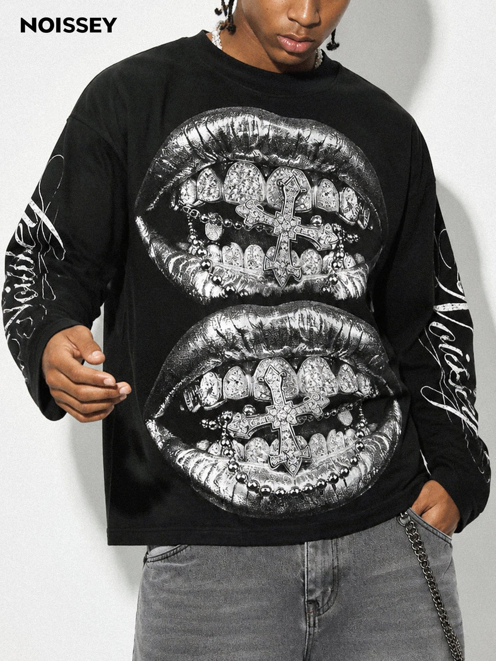Silver Metallic Lips Unisex Uzun Kollu Tişört