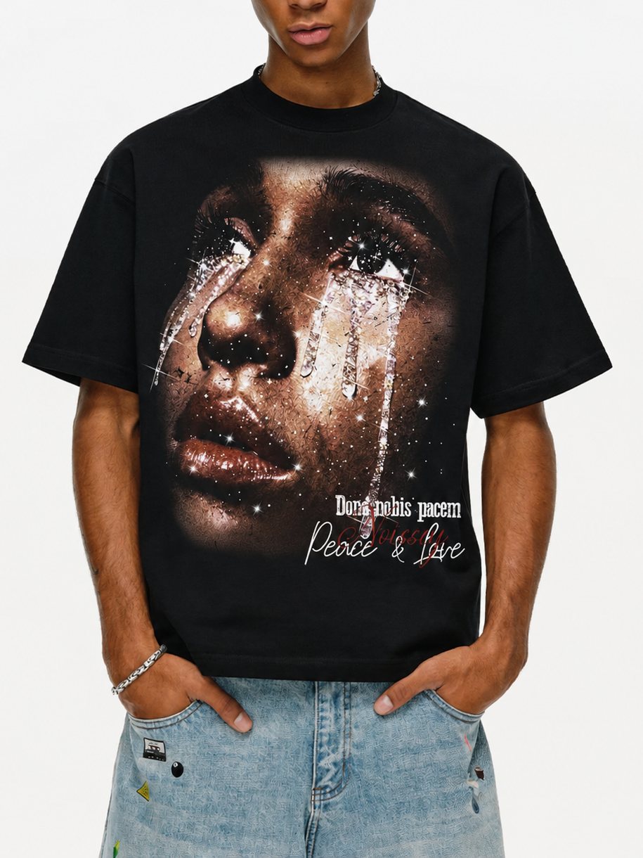 Peace & Love Siyah Unisex Tişört