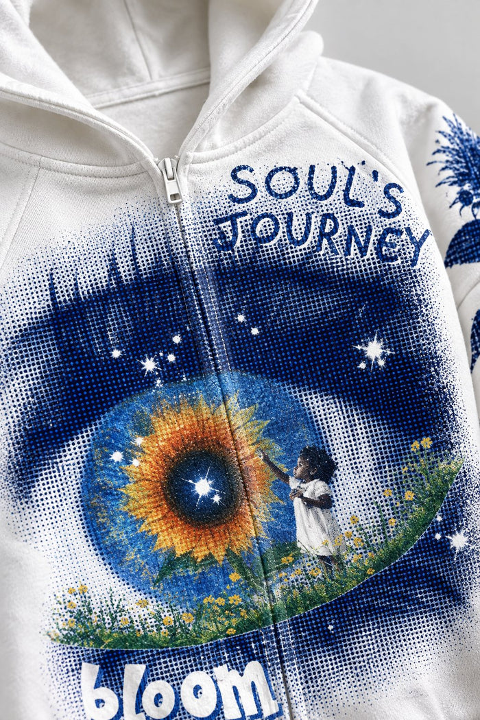 Soul’s Journey Mavi Göz Beyaz Fermuarlı Sweatshirt