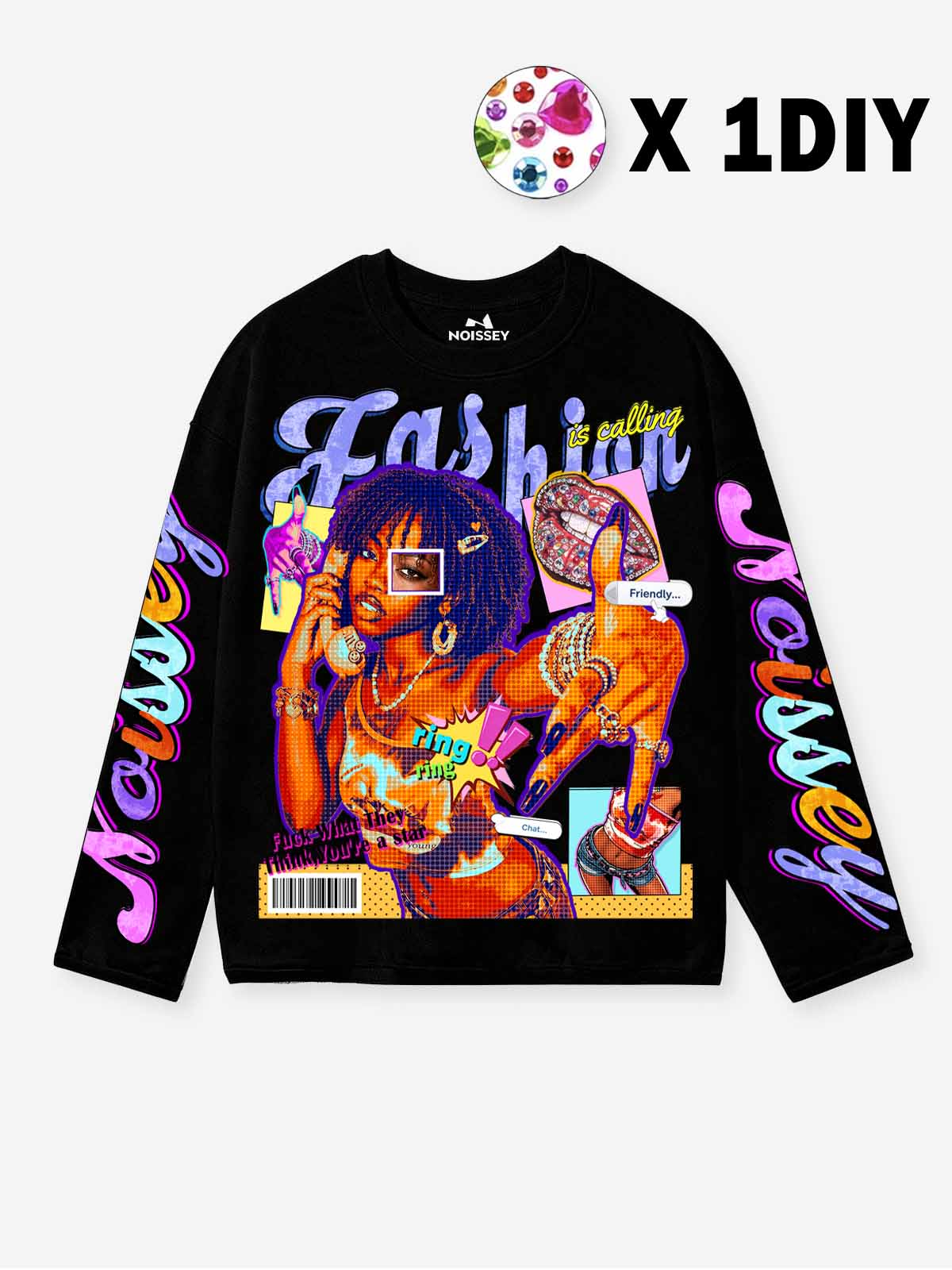 Pop Kolaj Siyah Unisex Uzun Kollu Tişört